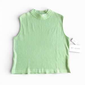 St. John Light Jade Green Ribbed Sleeveless Mock Neck Knit Shell Top Size L NWT